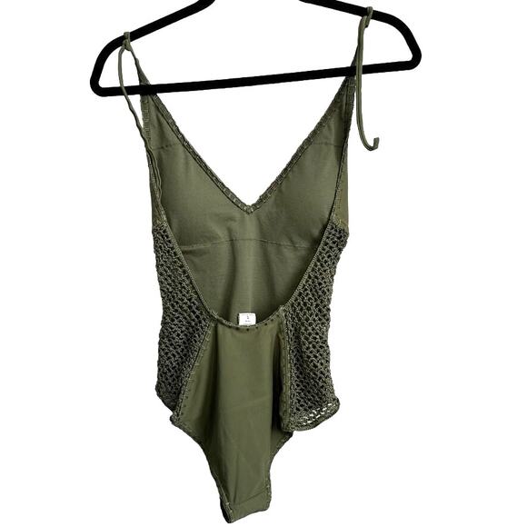 Hollister Crochet Olive Green One Piece Swimsuit S Beach Travel Boho Sexy Halter - Picture 6 of 8